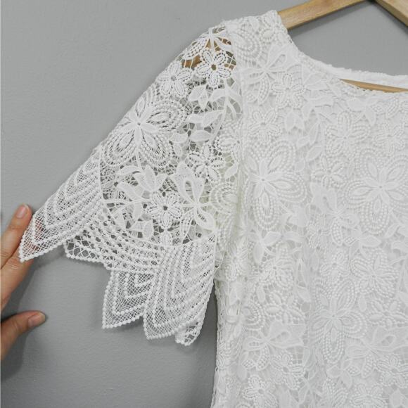Anthropologie Charleston Lace Mini Dress Sz 0 White Rehearsal Wedding Engagement - Picture 10 of 11